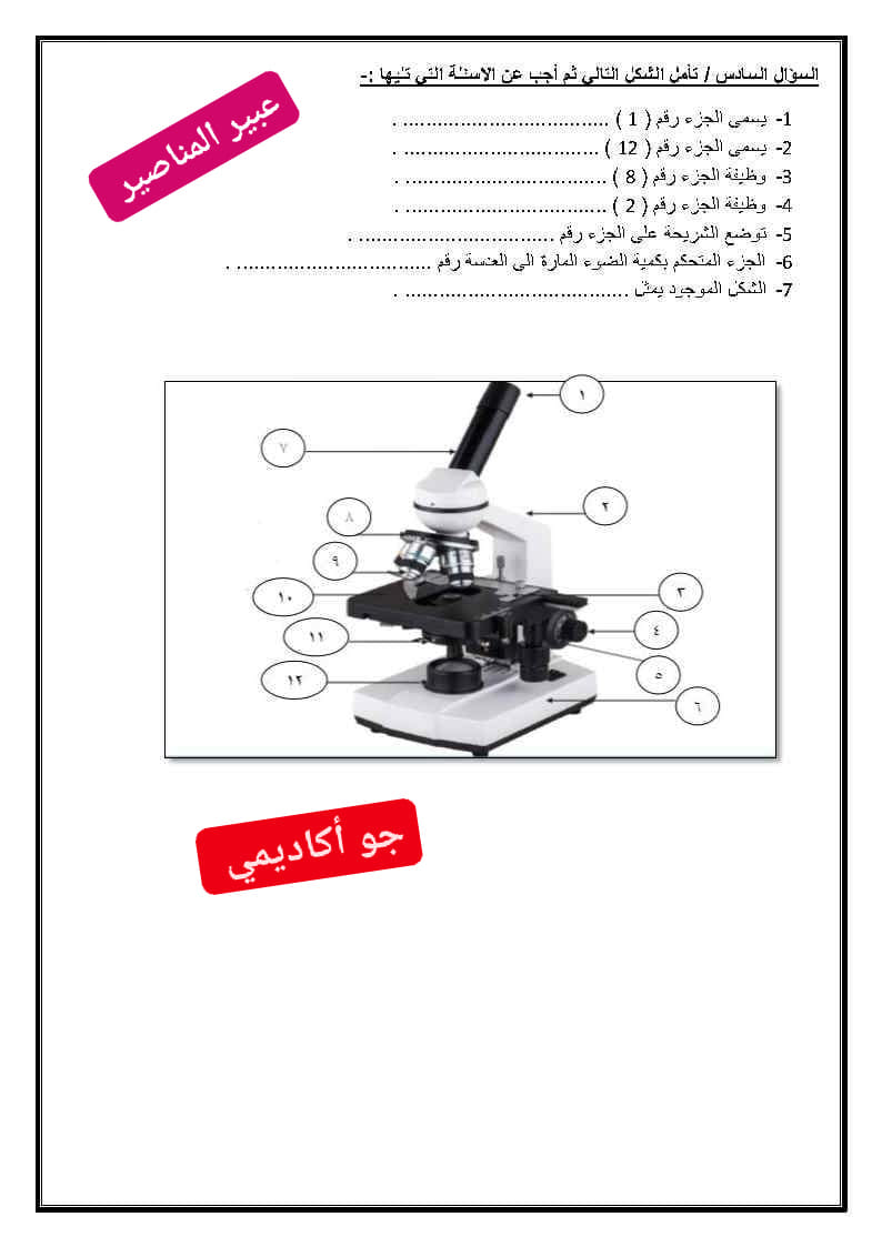 بالصور امتحان الشهر الاول مادة العلوم للصف السادس الفصل الاول 2022